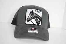 Race Horse Adjustable Trucker Hat/Cap Black/Gray and White/Black Patch