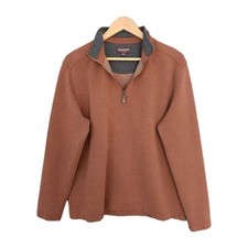 Johnston Murphy Ribbed 1/4 Zip Mens L Rust Cotton Blend Preppy Academia Heritage