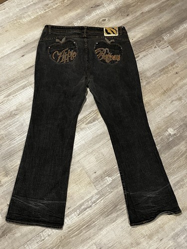 Jeans bootcut lavaggio scuro Y2K Apple Bottoms tasche ricamate taglia 19/20 Distres - Foto 5 di 7
