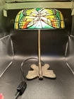 Vintage Tiffany Style Bankers Stained Glass Butterfly Desk Lamp