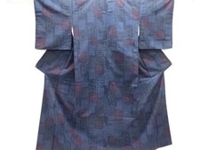 7648500: JAPANESE KIMONO / ANTIQUE KIMONO / SILK / TSUMUGI / WOVEN ABSTRACT