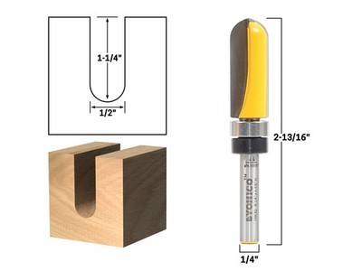 1/2'' Diameter Core Box Template Router Bit - 1/4'' Shank - Yonico 14963q