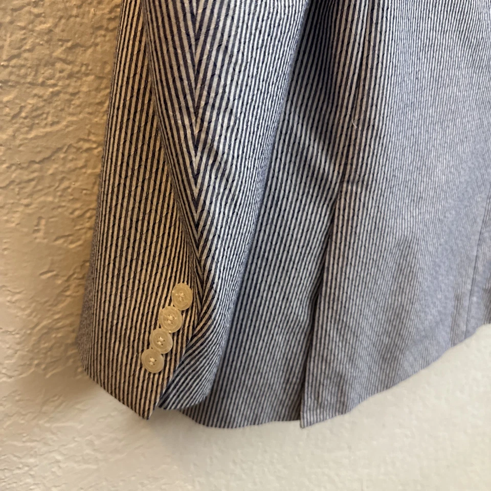 Blazer Linea Uomo Para Hombre 42L Azul y Blanco Rayas 100% Algodón Abrigo Deportivo Chaqueta Foto 3 de 4