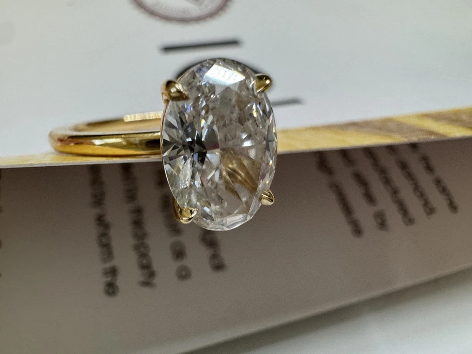 Certificado IGI 2.57 CT corte ovalado CVD CULTIVADO EN LABORATORIO anillo de diamantes oro 18k talla 7 Foto 4 de 4