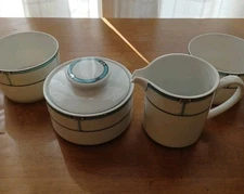 Studio Nova DAKOTA Sugar Bowl Creamer Cups 5pc Lot Set ART DECO Bowl Flaw Read