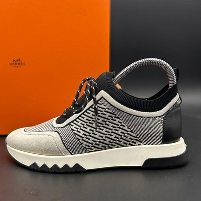 Auth HERMES Women's Addict Low cut Sneakers EU36 US6 UK3 Black White Leather