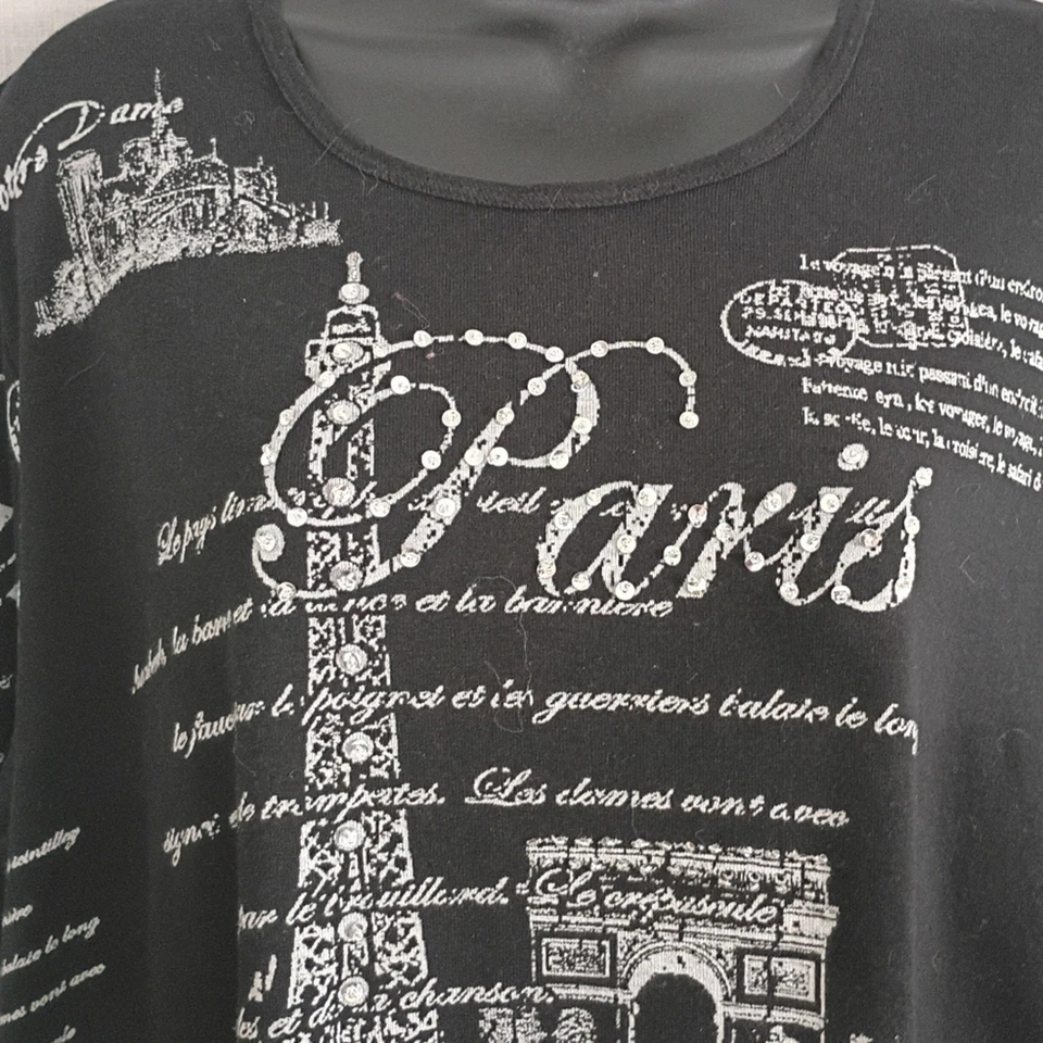 Vintage White Stag Black/White Paris Graphic Top Size 2X Sequins Travel France - Image 3 of 4