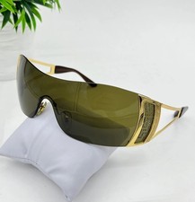 Versace Y2K Shield Wraparound Sunglasses Gold Green Vintage Women