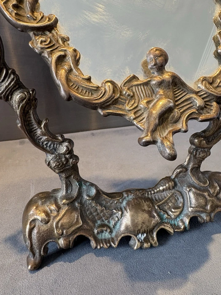 Espelho de pé francês antigo bronze dourado. Vitoriano. - Imagem 4 de 4