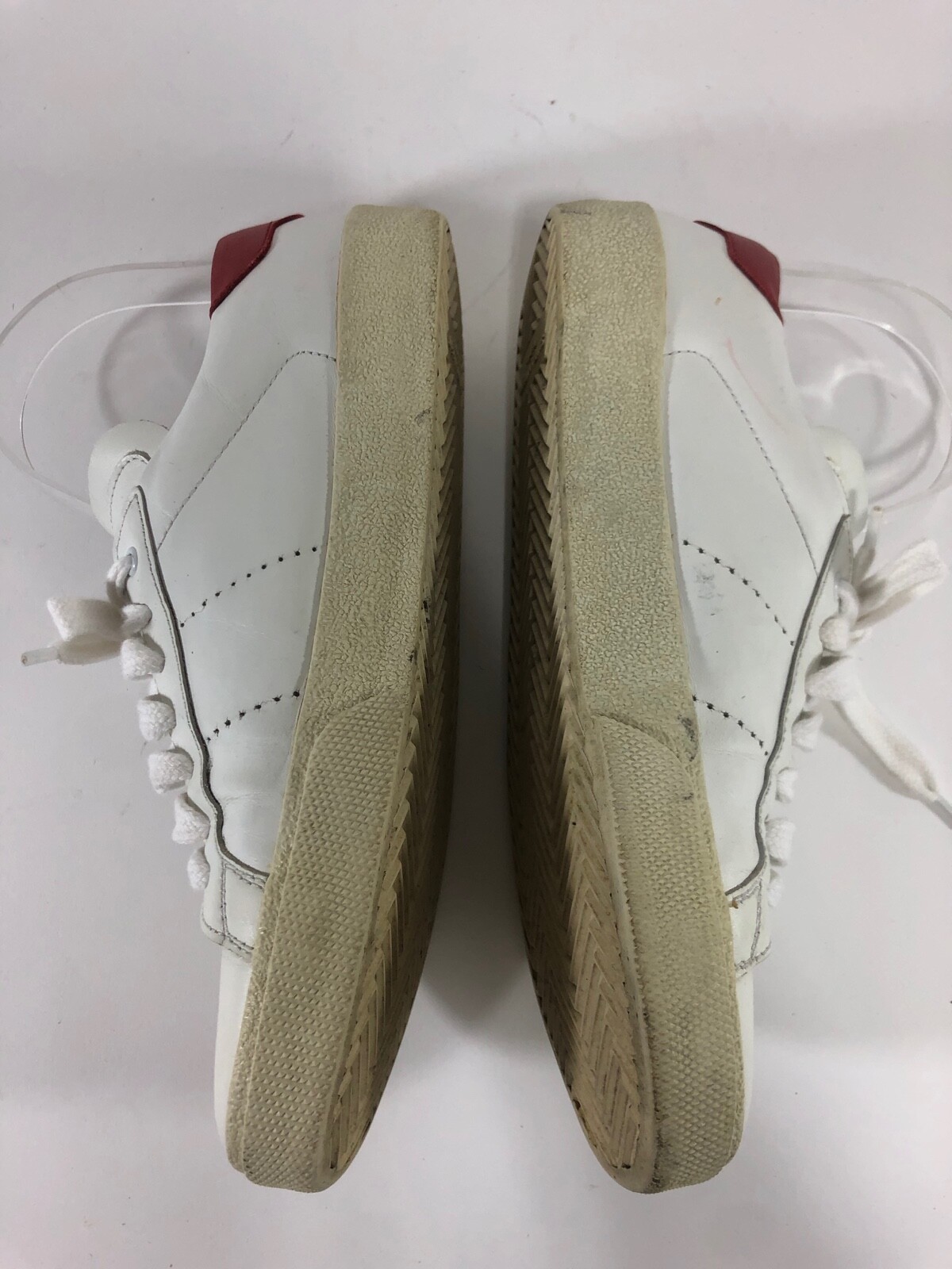 Saint Laurent Leather Low Top Sneakers in White Red Size 38