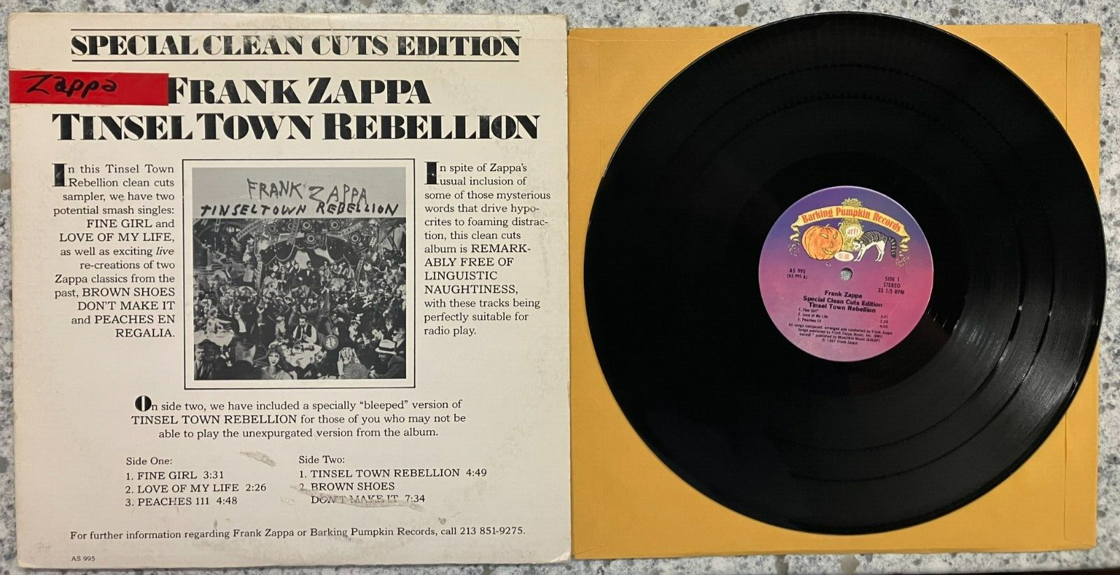Frank Zappa – Special Clean Cuts Edition - Tinsel Town Rebellion ; RARE PROM LP