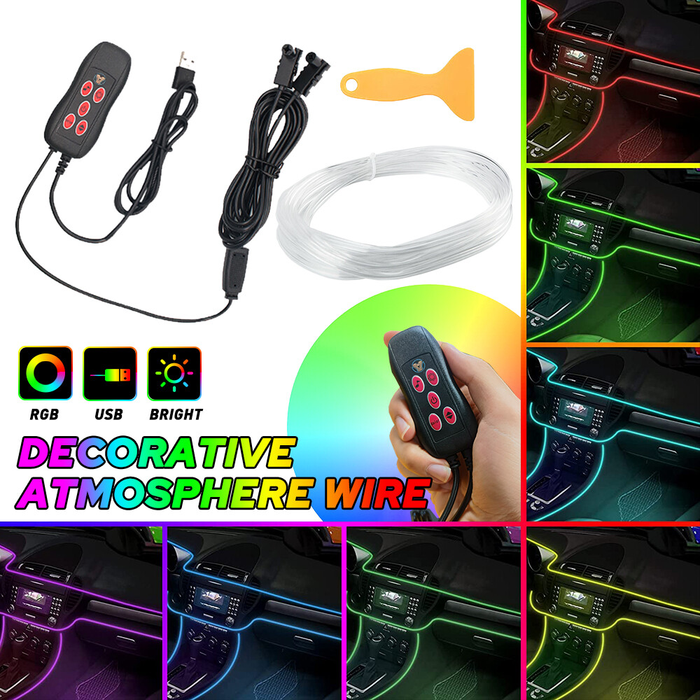 13.1FT 2in1 Car Interior Atmosphere Wire Strip Light LED Lamp Bar Decor USB Plug