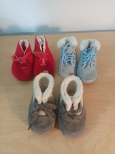 Lot of 3 Pair Baby Boys Soft Crib Shoes Size 01, 02, 3-6 Months Blue/Red/Gray