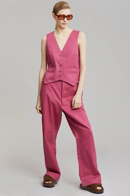NWT $990 RIKA STUDIOS Fay Dusty Strawberry Pink Vest + Rowan Wide Leg Pants XS