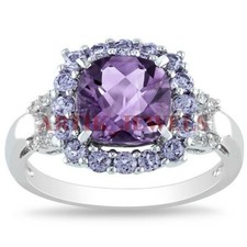 Natural Amethyst  Tanzanite Gemstone with 925 Sterling Silver Women's Ring 3397