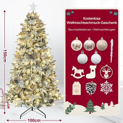 Weihnachtsbaum künstlich mit Beleuchtung Schnee Kugeln Set 150cm Gold B1314 - Bild 2 von 6