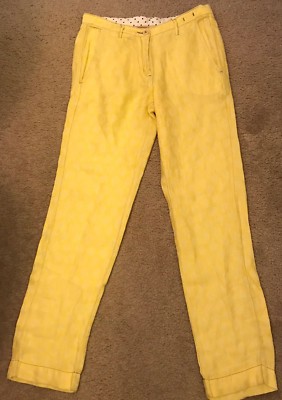MASSIMO ALBA Liza Pants Italian Linen Trouser Yellow Floral Skinny Sz 38 6