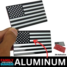2x ALUMINUM American Flag Decal Sticker Car, Motorcycle, Patriotic Black/Silver