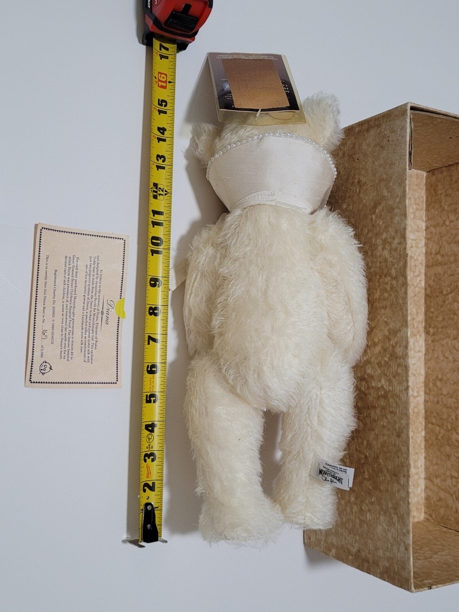 Vtg Merrythought Mohair Bear Princess Diana White Pearl Edged