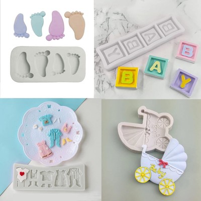 Baby Shower Silicone Fondant Cake Mold Set - 2-Piece, Food-Grade, For Cupcakes And Cake Decorating
