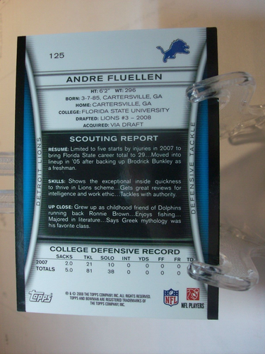 2008 Bowman Gold Football Card    #125 Andre Fluellen    (93835) - Picture 2 of 2