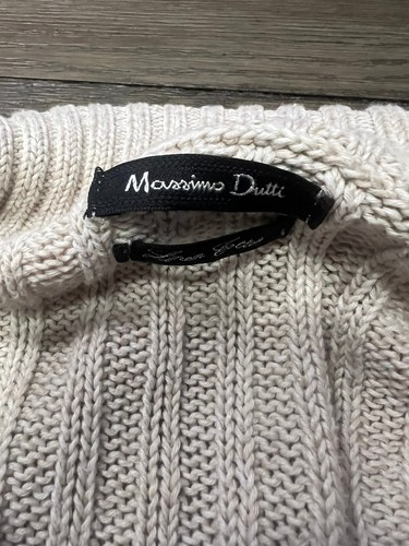 MASSIMO DUTTI Sweater Mens L 40 Beige Linen Cotton Blend Shawl Belt Collar Italy - Picture 3 of 6
