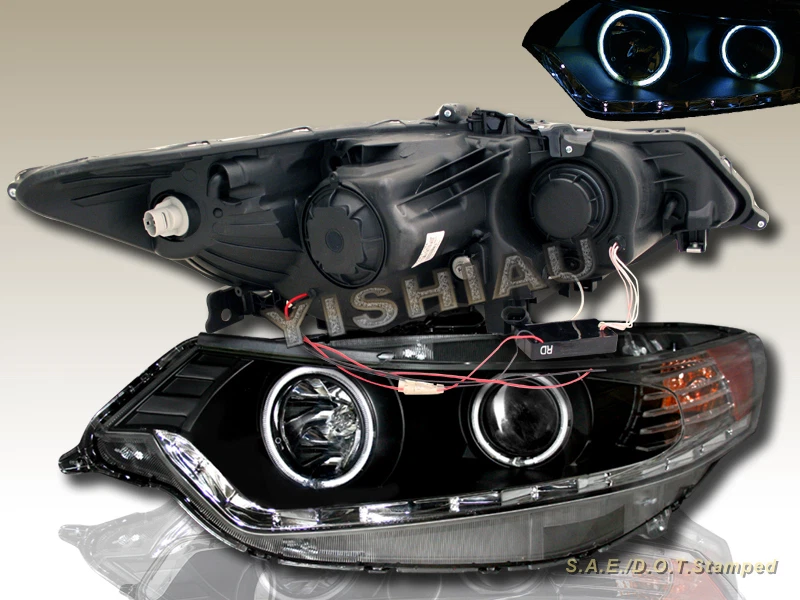 Fit For ACURA TSX 09-12 PROJECTOR CCFL DUAL HALO HEADLIGHTS W/LED BLACK R8 STYLE - Image 2 of 2