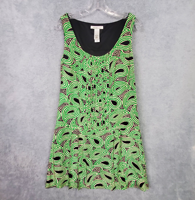 Laundry by Design Womens Silk Dress Size 10 Green Mod Drop Waist Pleat  Front Zip