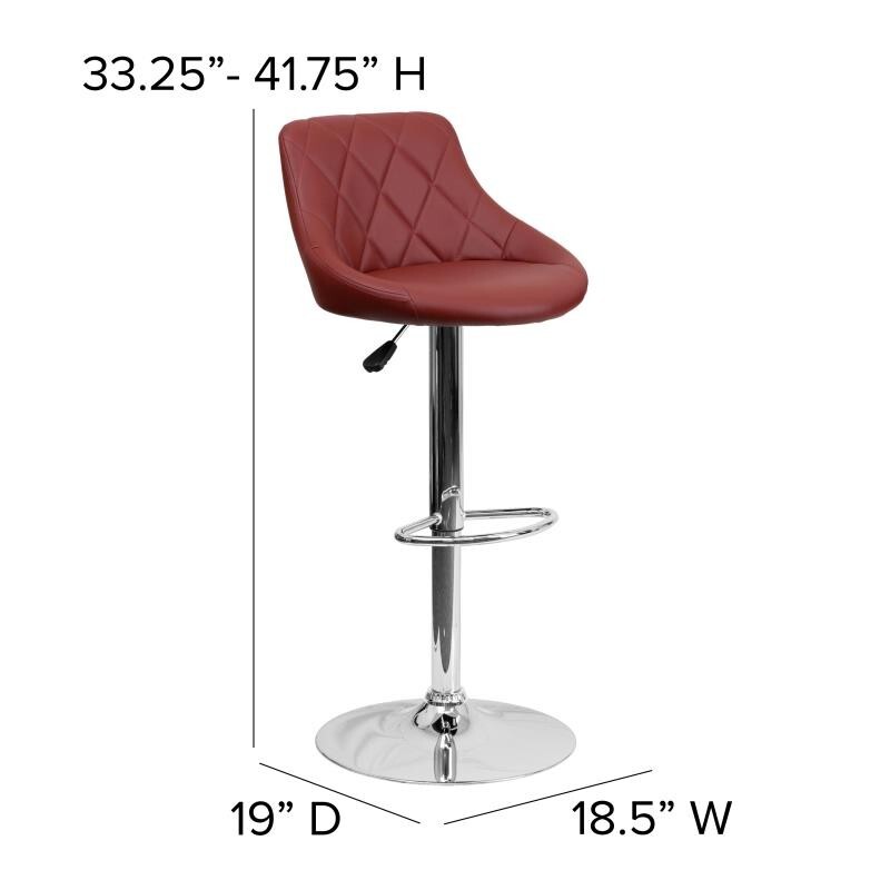 Contemporary Burgundy Vinyl Adjust Height Bucket Seat Barstool with Chrome Base