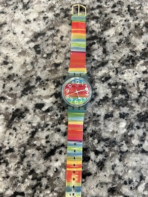 Vintage Swatch Watch COLOR THE SKY Design Rainbow Stripes | eBay display picture 1