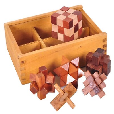 Gratpuzzle. Stilvolles 6er Set Brainteaser aus Holz
