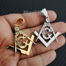 Iced Hip Hop Stainless steel Gold Silver Tone Masonic Freemason Charm Pendant