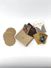 VTG MCM Bridge Game Redislip Card Case Set Collectible Railroad Lantern Coasters