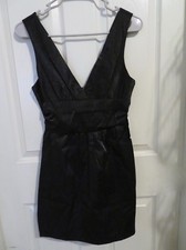 New Women’s Forever 21 Shiny Black Dress Low V Neck & Back Empire Waist Sz Small