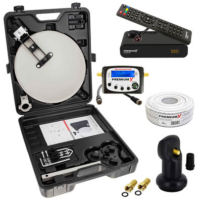 Mobile SAT Koffer Anlage Set Antenne Satelliten Finder LNB Kabel HD TV Receiver