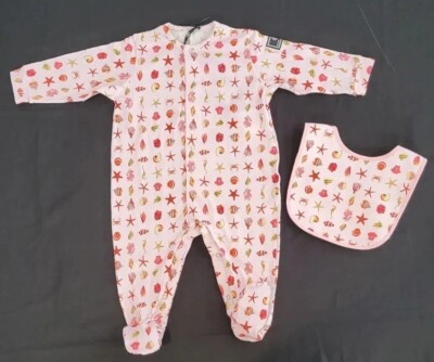 NWT NEW Young Versace baby girls pink sea shell print romper and bib set 9m  12m