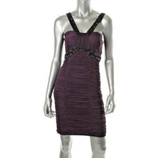  DECODE 1.8 ~ Plum Purple Black Beaded Trim Ruched Sheath Party Dress 2 NEW $169