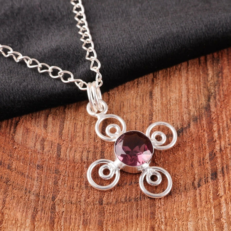 Colgante de joyería de plata de ley 925 hecho a mano con piedras preciosas de rodolita regalo por amor Foto 2 de 4