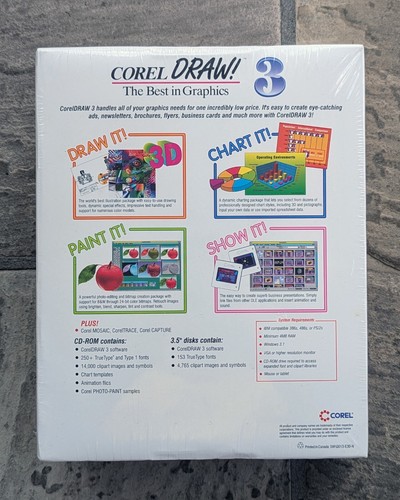 Corel Draw 3- The Best in Graphics (PC-CD ROM, Windows) *NEW/SEALED* - Picture 2 of 3