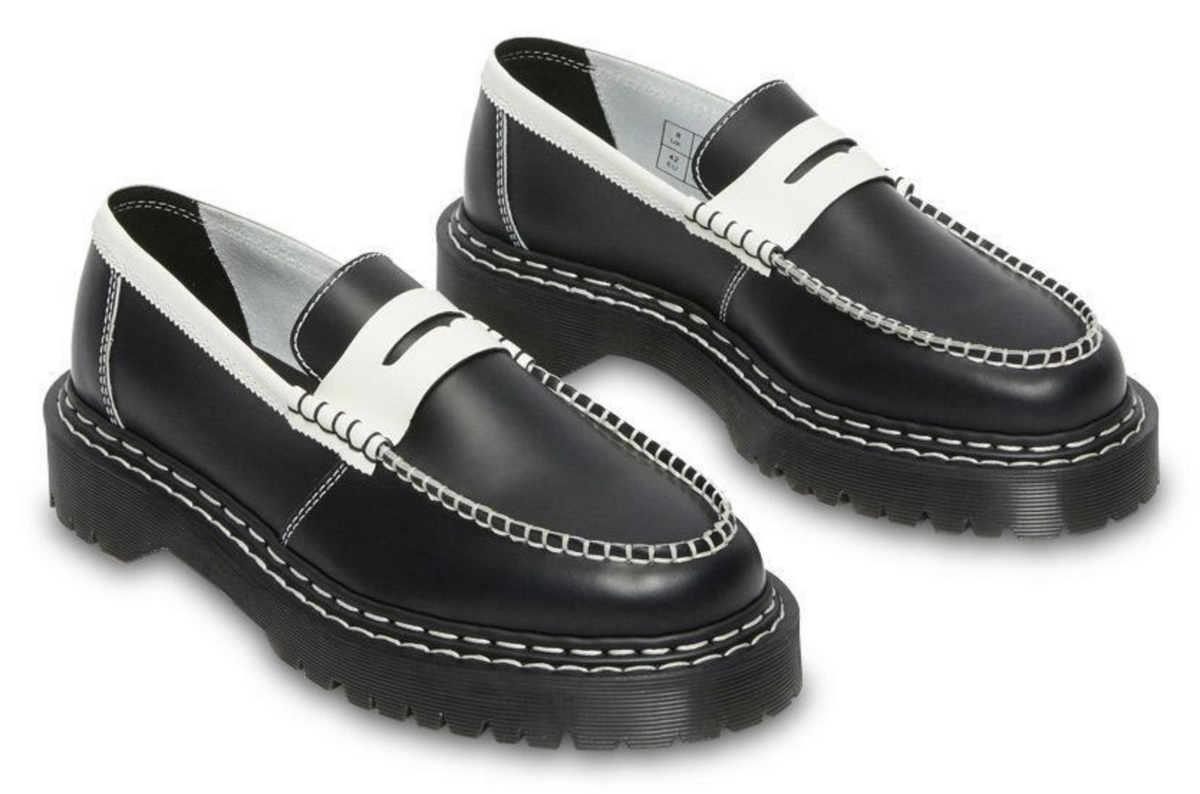 Martens Women's Penton Bex Leather Loafer Black With White