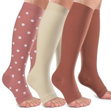 Open Toe Compression Socks Women  Men-3 Pairs 20-30 mmHg Knee High Stockings...