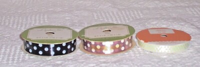 (K02) - Vintage - 3 - New - Spools of Polka-Dot Ribbon  - NorCross & Walmart