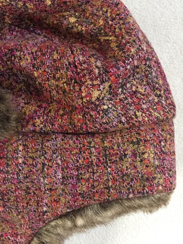 New Mudd Brown & Pink Tweed Trapper Hat Faux Fur Trim sz OS - Picture 6 of 7