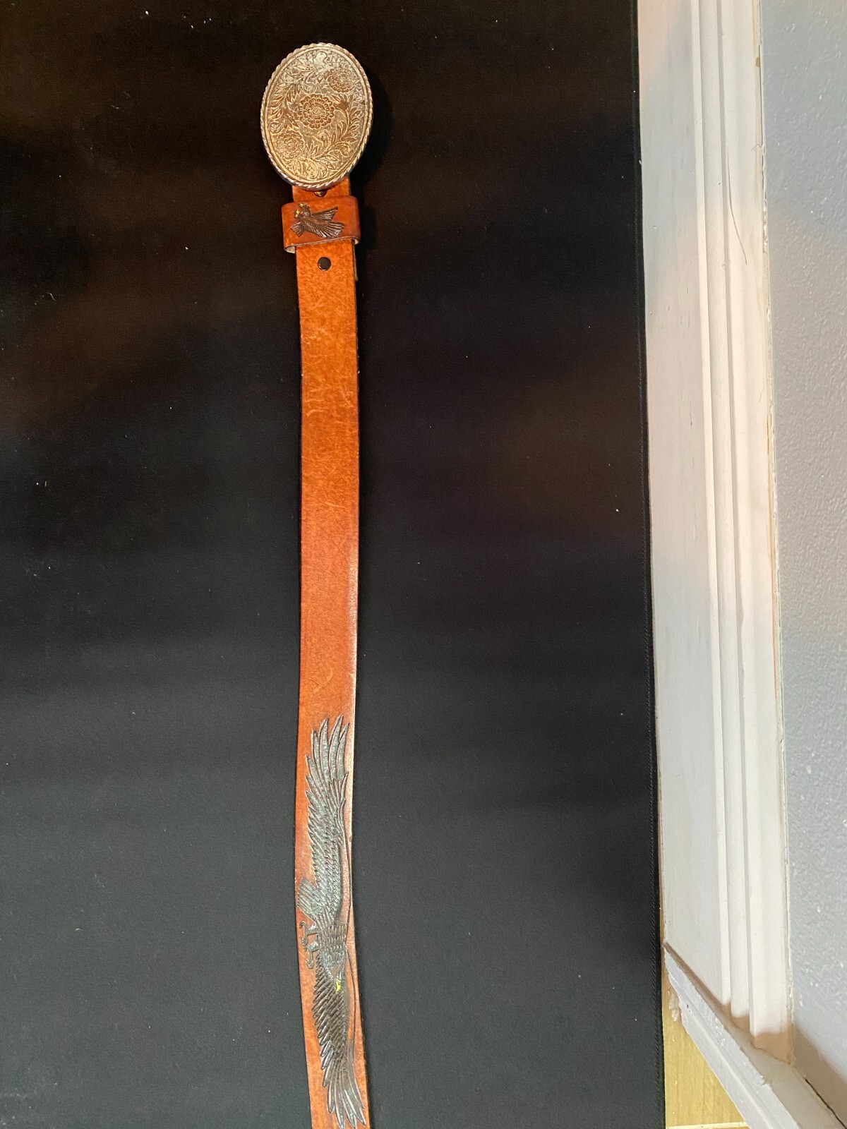 Leather BELT Genuine belt with Eagle embossment includes 529 Oval belt buckleUSA-image