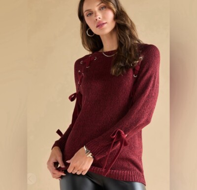Francesca's Galilea Lace Up Pullover Sweater - NWT - Burgundy - Size Small
