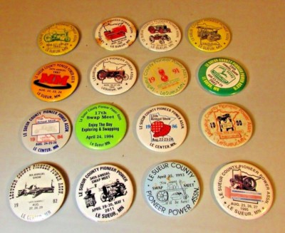 Lot of 16 Threshing Pioneer Power Engine LeSueur Minnesota Pinback Pin Steam