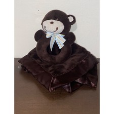 Carters Monkey Baby Lovey Rattle Brown Soft Plush Security Blanket Satin