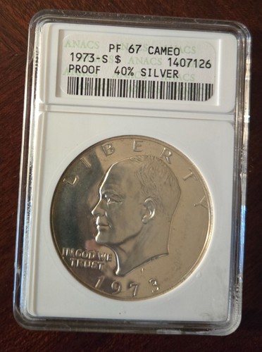 1973-S Ike Eisenhower dollar Anacs PF67 Cameo 40%