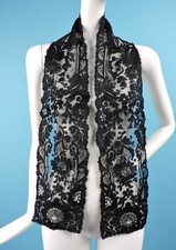 ANTIQUE 19TH C VICTORIAN FLORAL SILK LACE SHAWL / STOLE 
