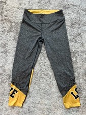 Inspired Hearts Leggings Womens Large Yellow Gray Stretch Wide Waistband Pull On